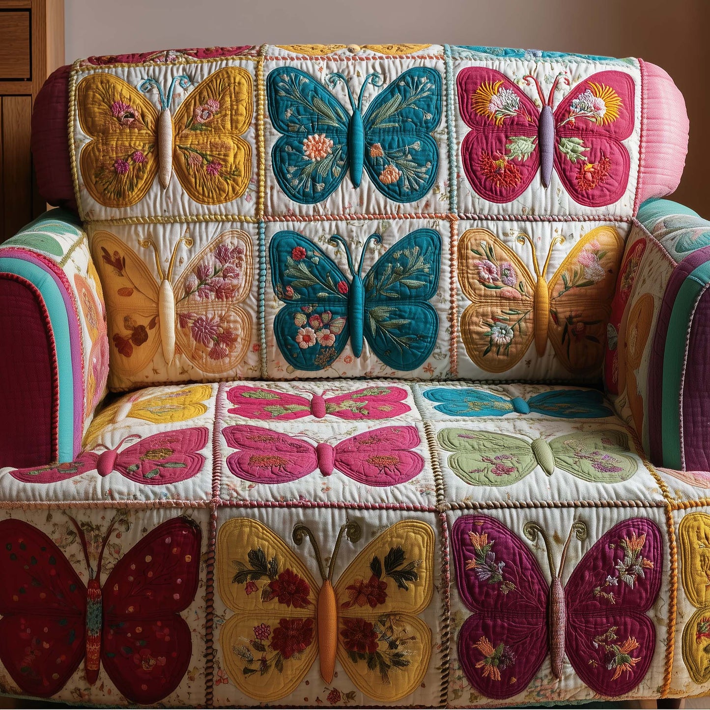 Patchy Butterfly Quilted Sofa Cover GFTOTG3032