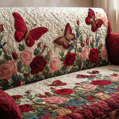 Crimson Butterflies Quilted Sofa Cover GFTOTG3034