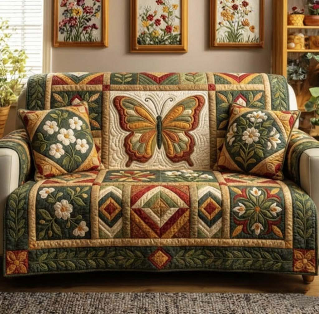 Patchy Butterfly Quilted Sofa Cover GFTOTG3036