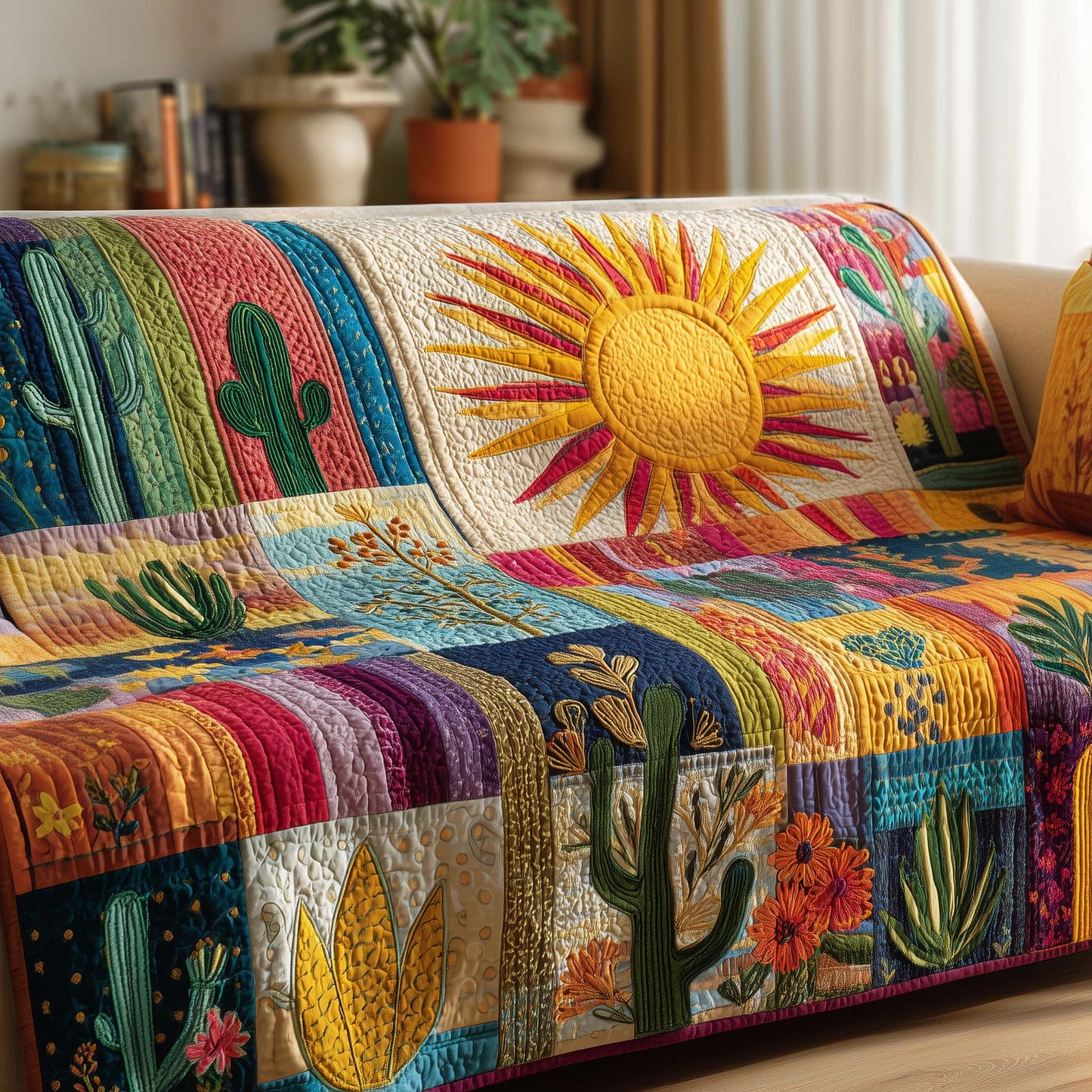Solar Cactus Quilted Sofa Cover GFTOTG3039