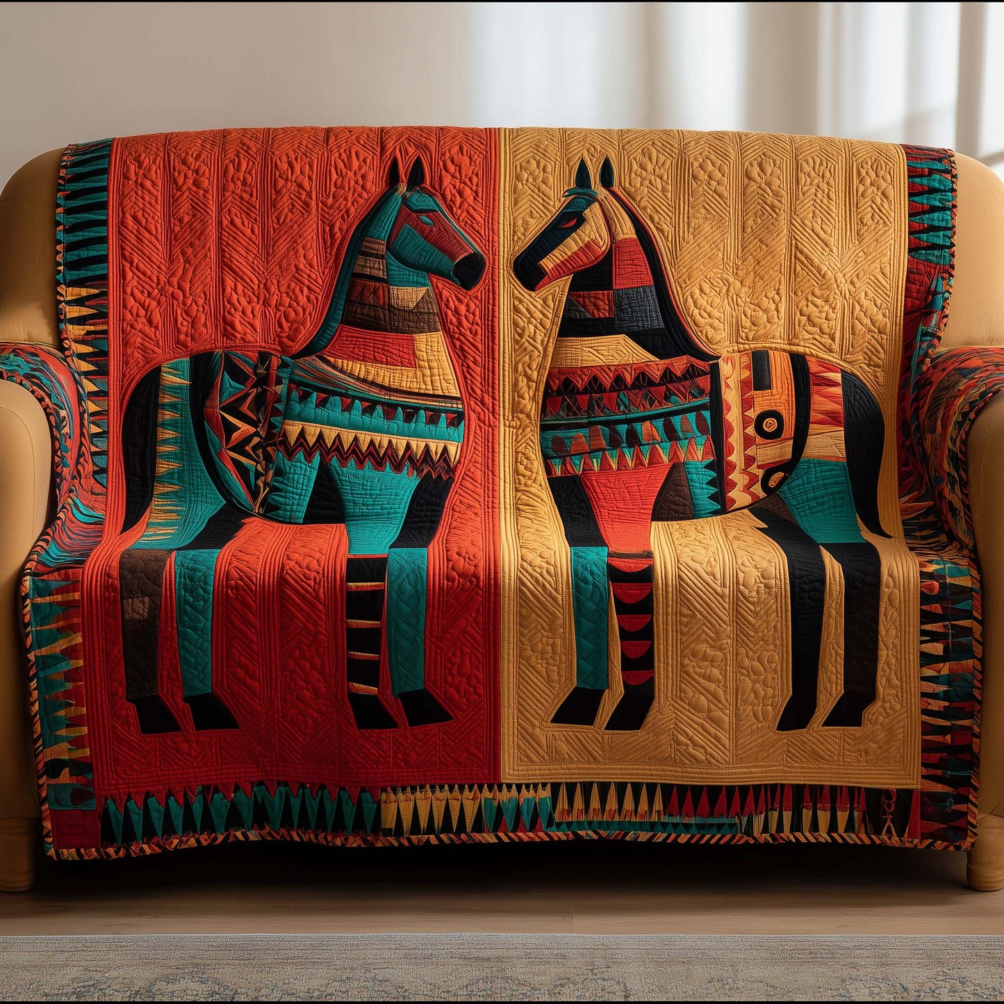 Tribal Horses Quilted Sofa Cover GFTOTG3092