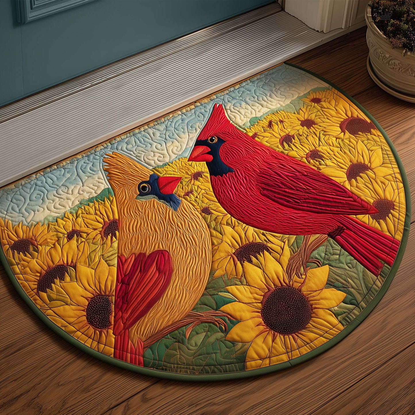 Sunflower Cardinals Quilted Welcome Mat GFTOTG3189