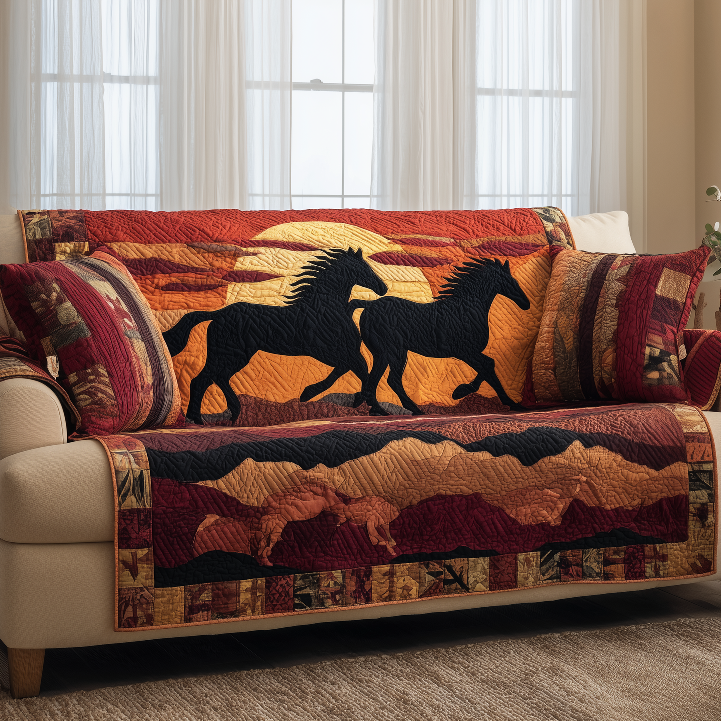 Galloping Horse Quilted Sofa Cover GFTOTG3367