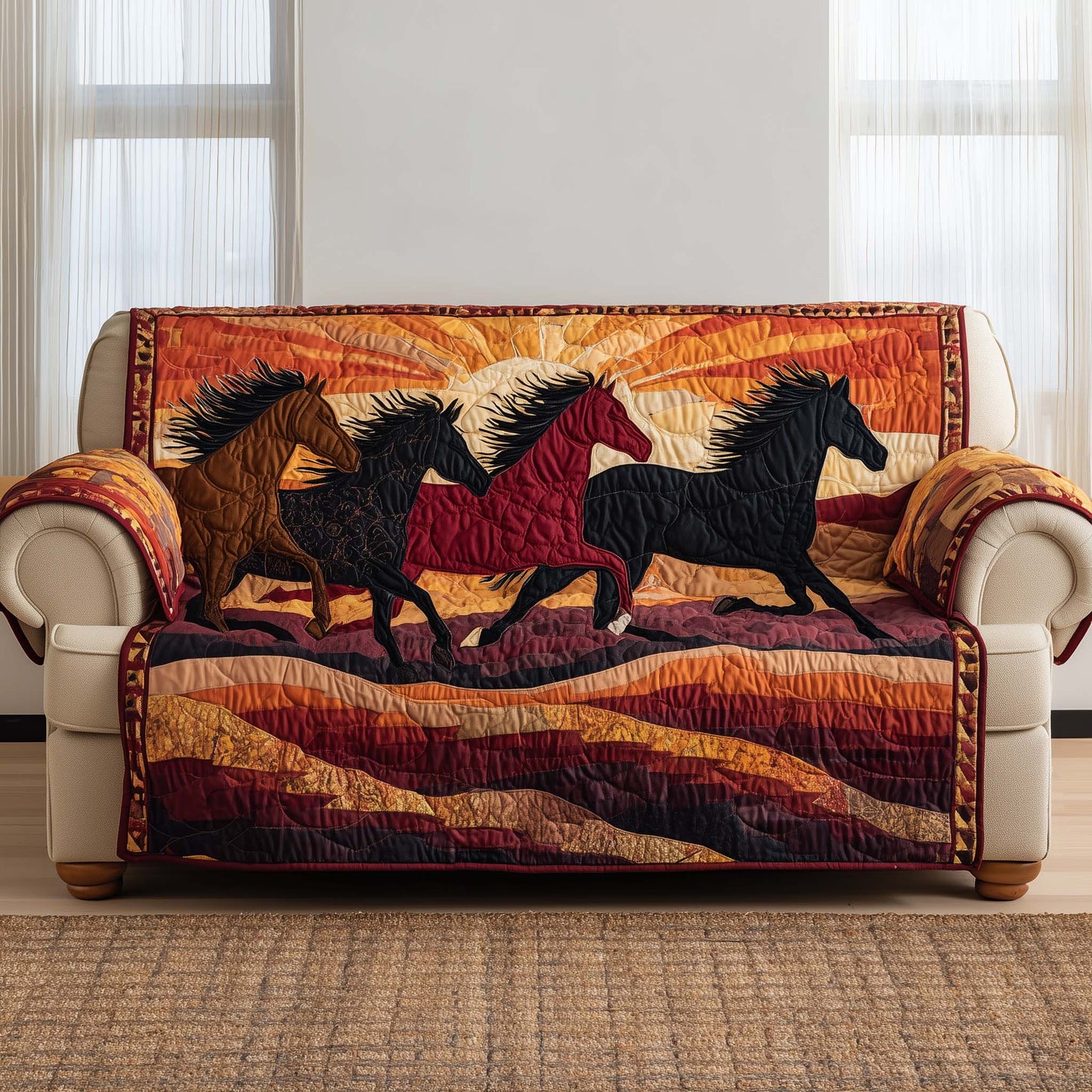 Galloping Horse Quilted Sofa Cover GFTOTG3368