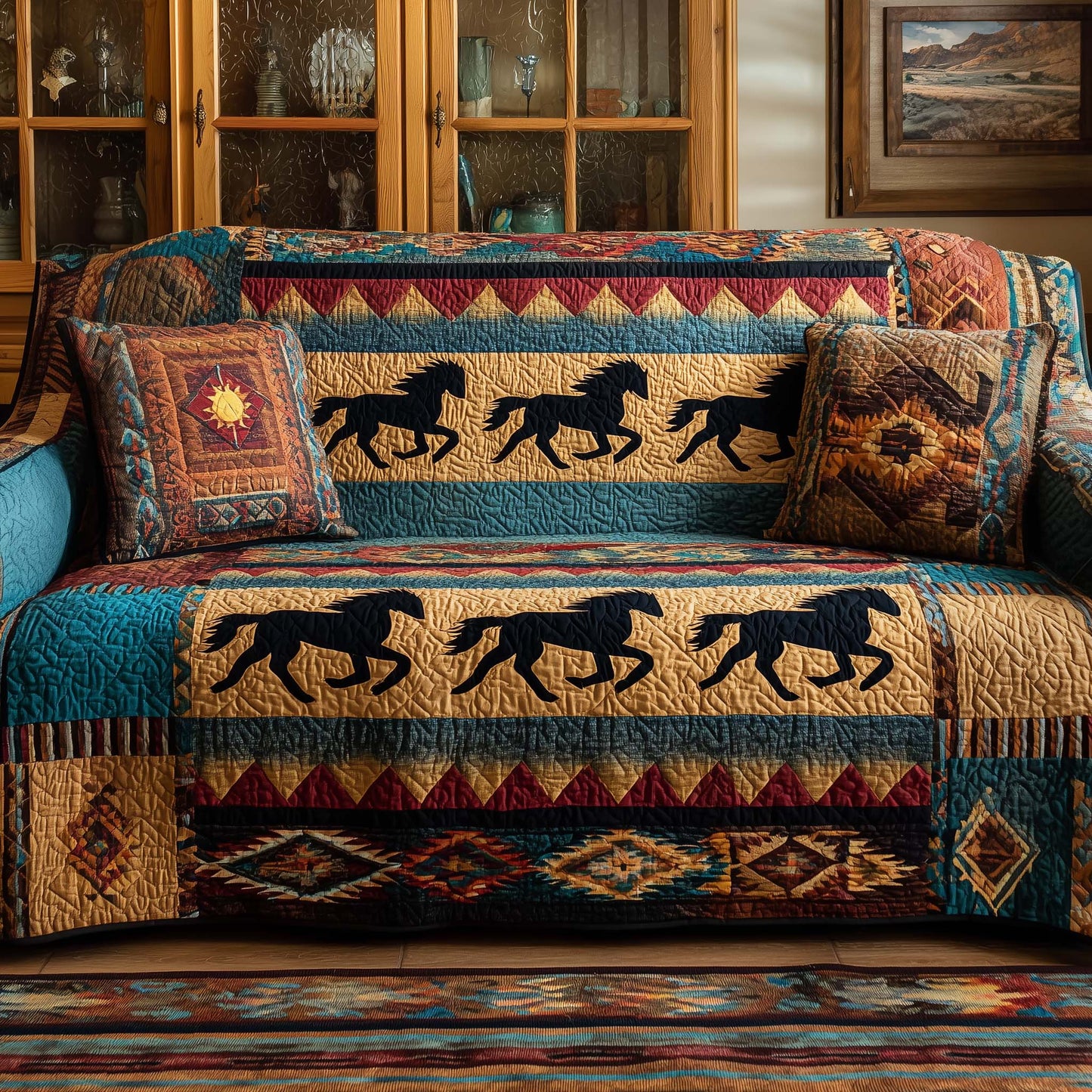 Galloping Horse Quilted Sofa Cover GFTOTG3369