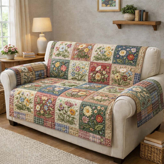 Wildflower Meadow Quilted Sofa Cover GFTOTG3628