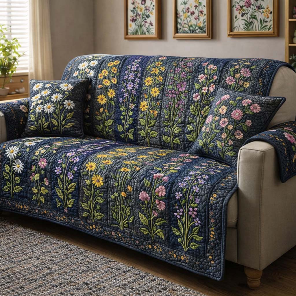 Wildflower Meadow Quilted Sofa Cover GFTOTG3630