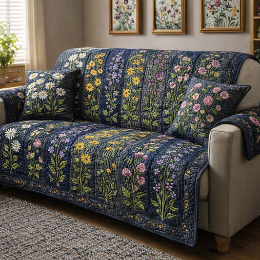 Wildflower Meadow Quilted Sofa Cover GFTOTG3630