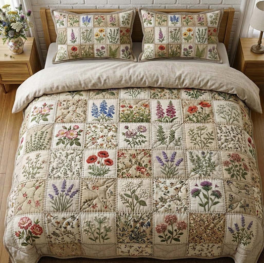 Flower Patchwork 3-Piece Quilted Bedding Set GFTOTG3634