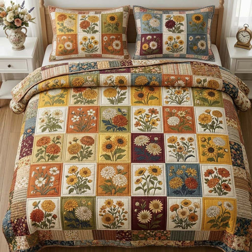 Flower Patchwork 3-Piece Quilted Bedding Set GFTOTG3636