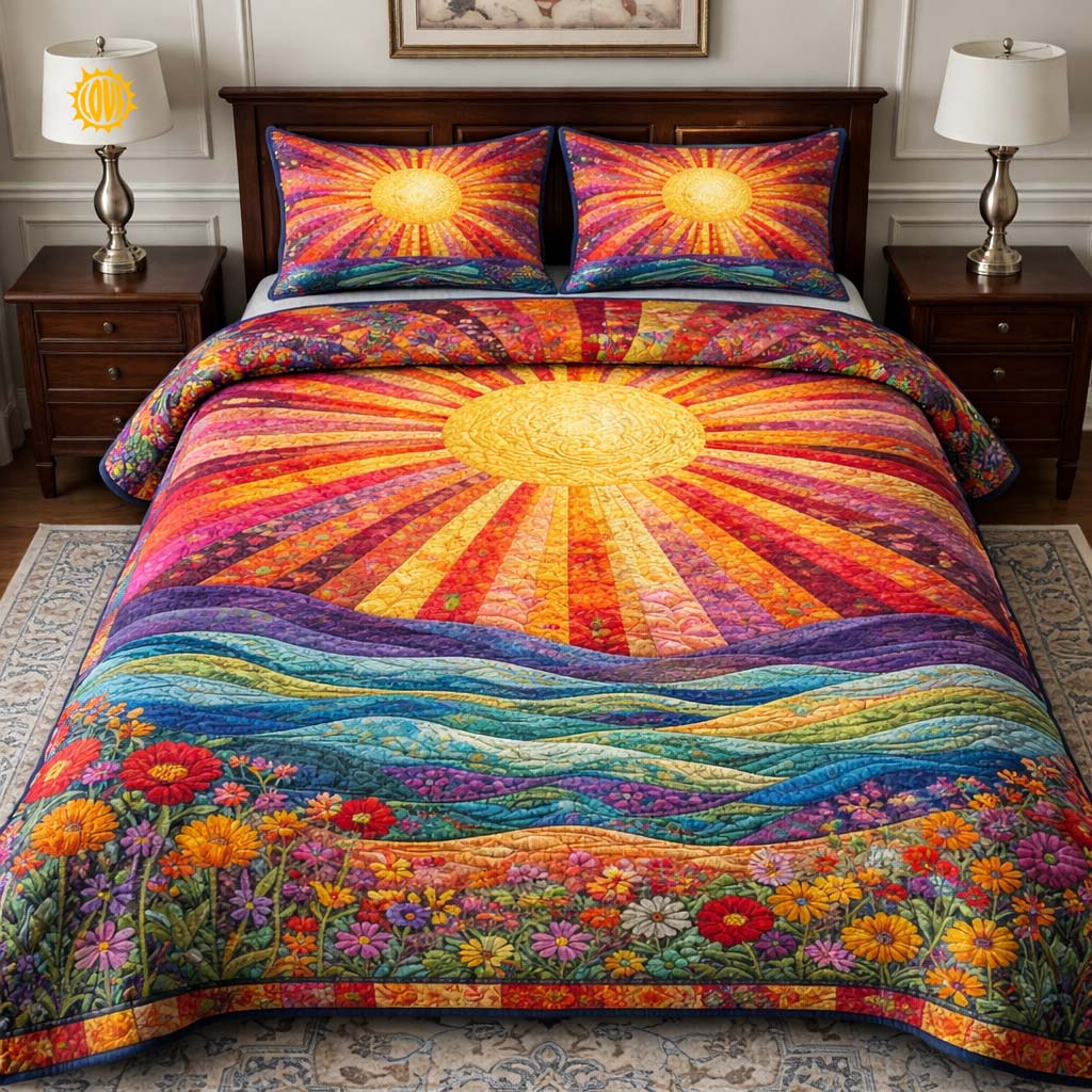 Floral Sunburst 3-Piece Quilted Bedding Set GFTOTG3649