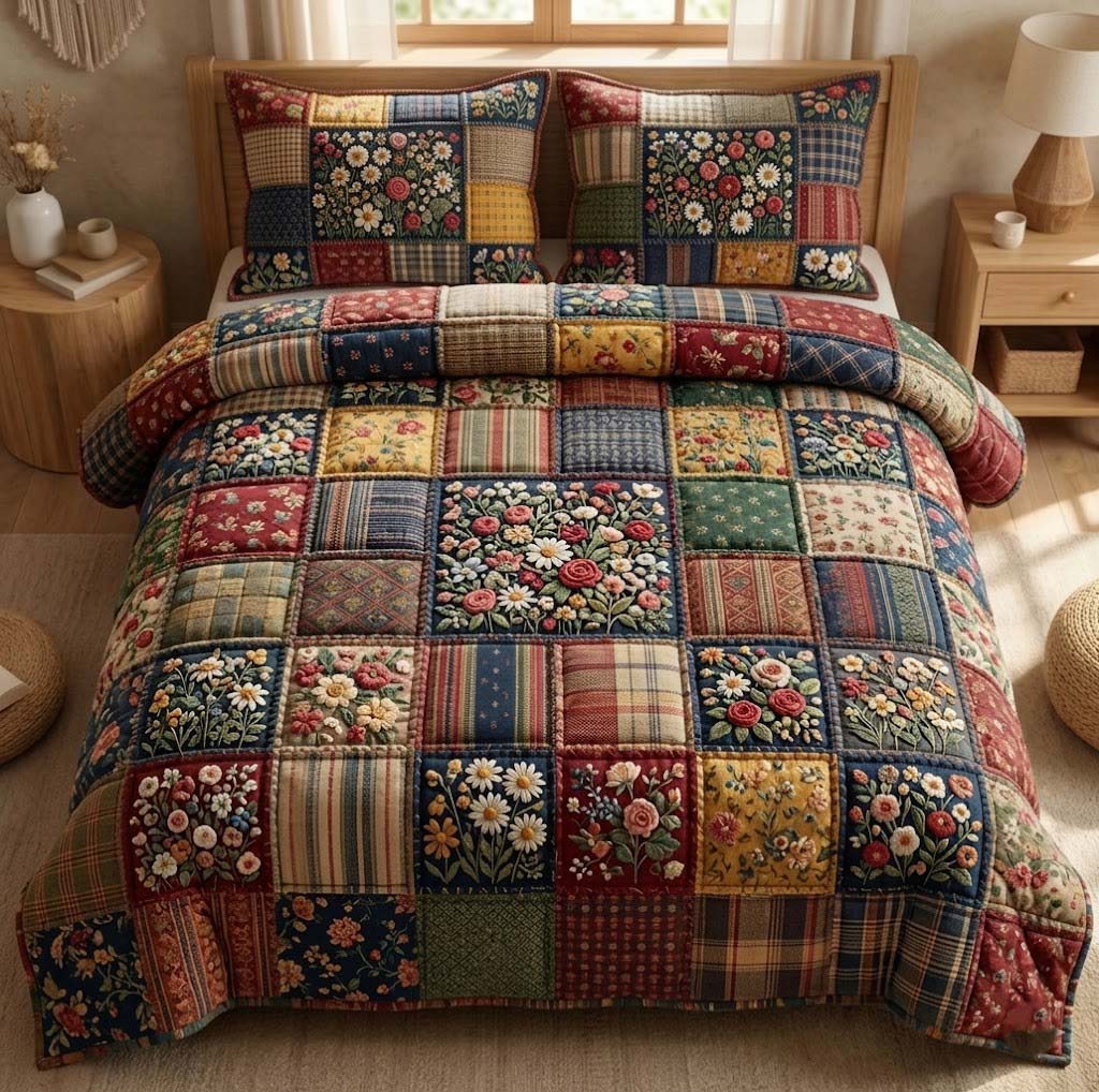 Patchy Bloom 3-Piece Quilted Bedding Set GFTOTG3703