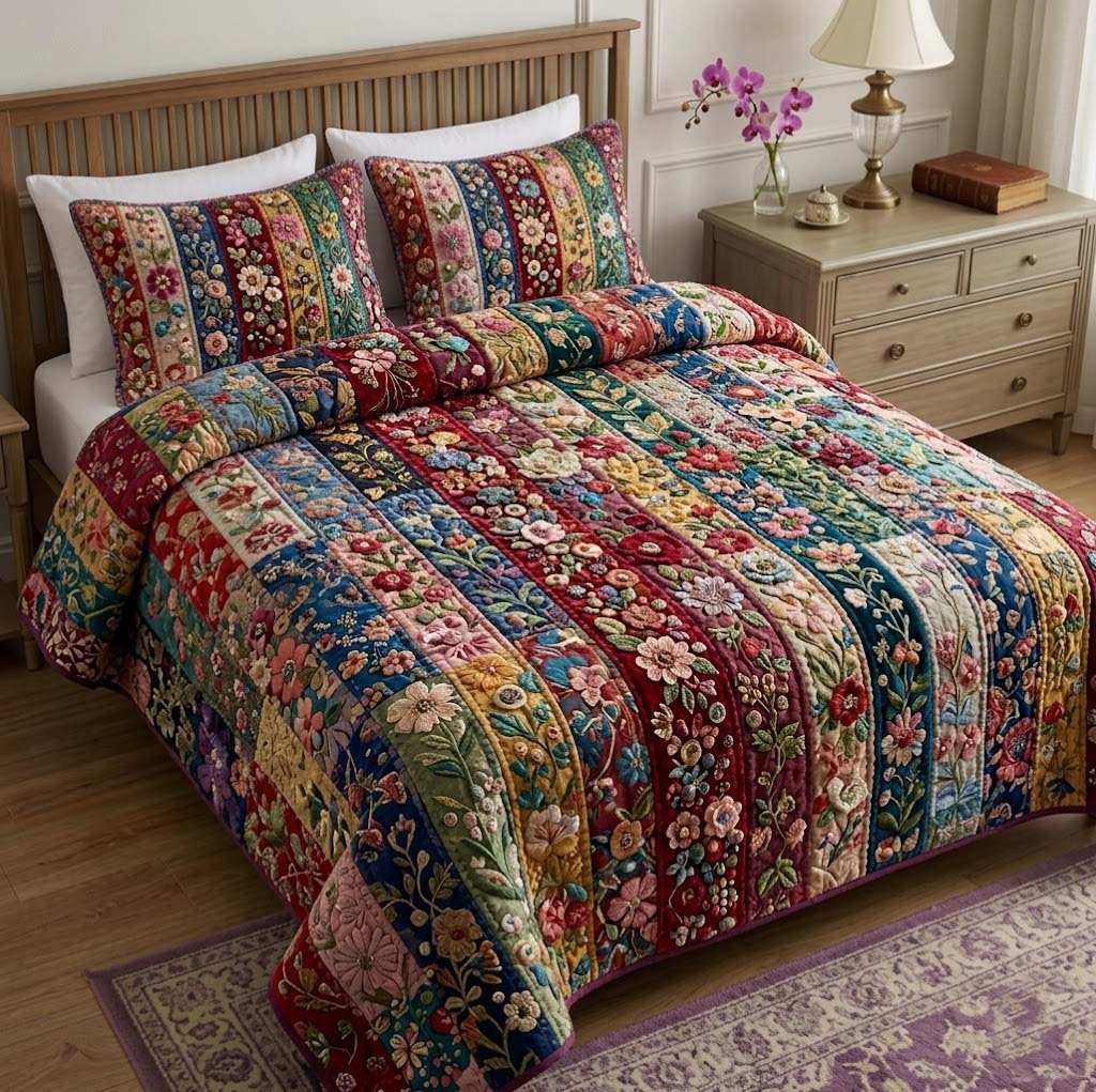 Patchy Bloom 3-Piece Quilted Bedding Set GFTOTG3704