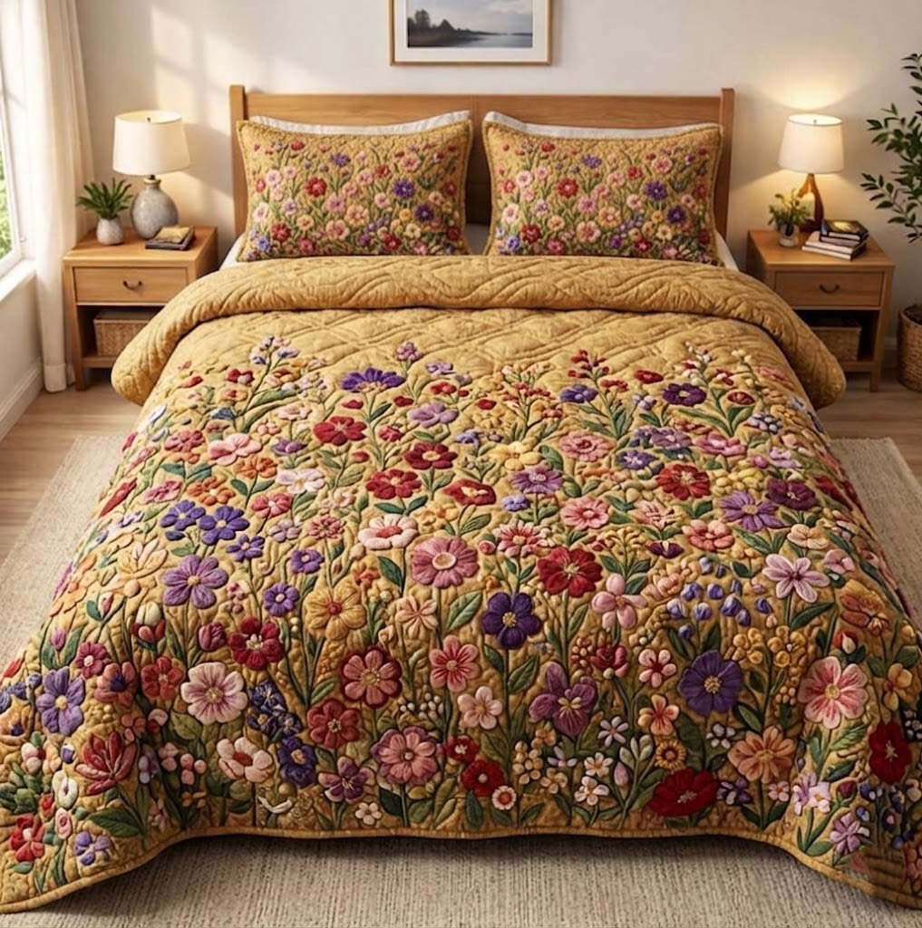Patchy Bloom 3-Piece Quilted Bedding Set GFTOTG3705