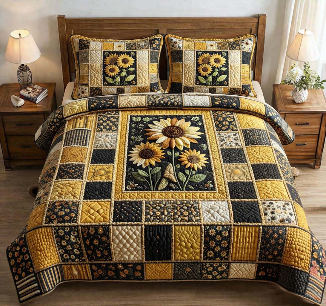Amber Bloom 3-Piece Quilted Bedding Set GFTOTG3711