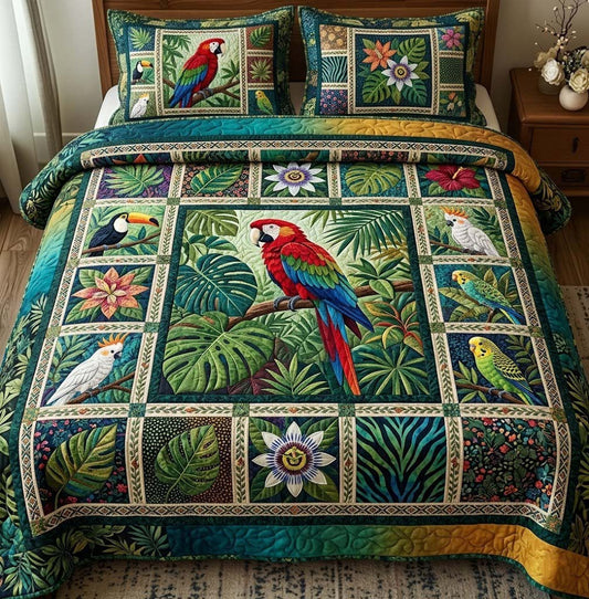 Tropical Parrots 3-Piece Quilted Bedding Set GFTOTG3715
