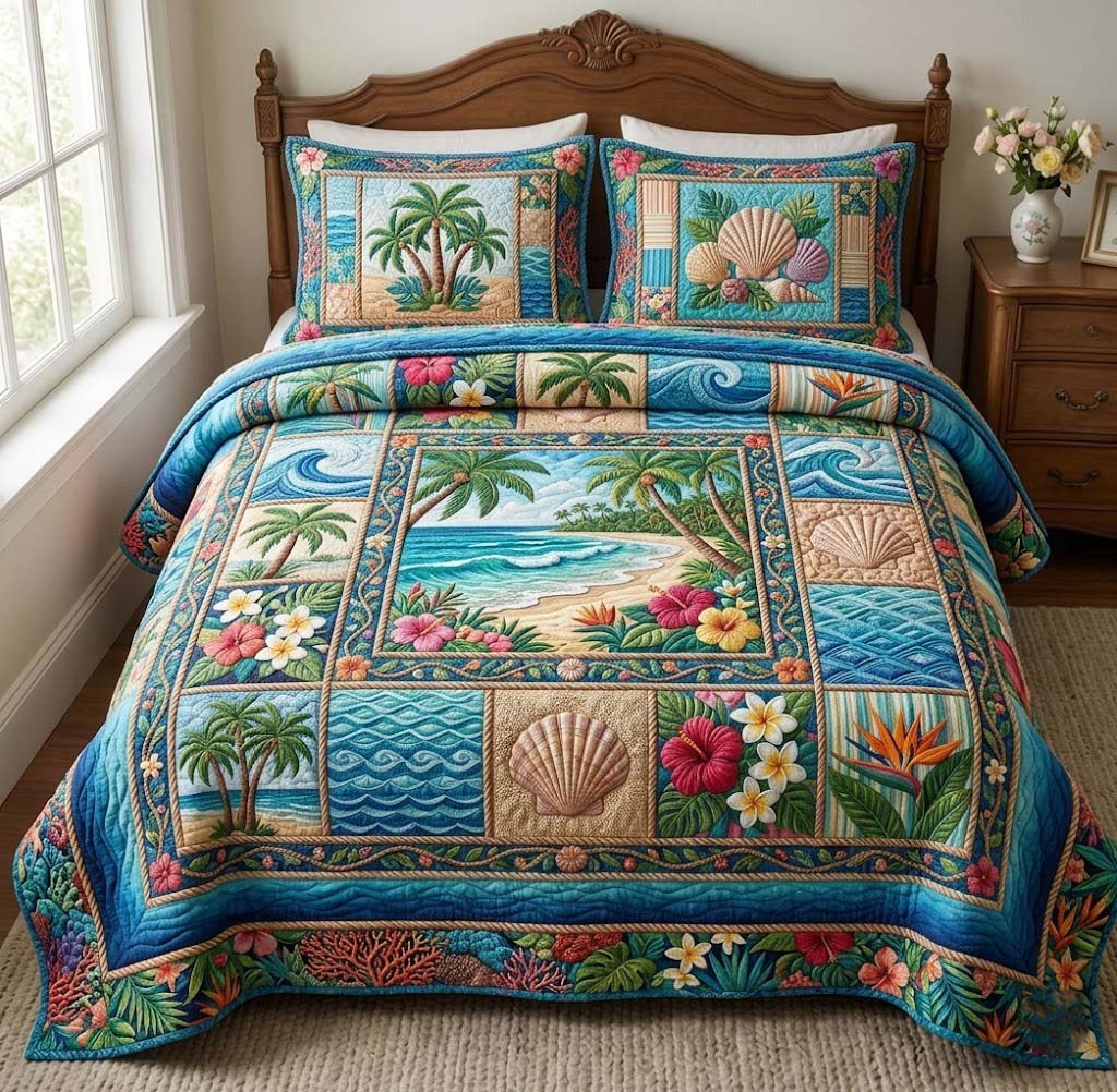 Palm Whisper 3-Piece Quilted Bedding Set GFTOTG3717