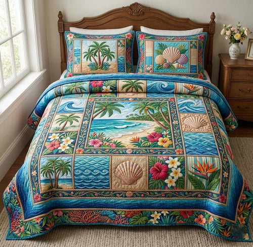 Palm Whisper 3-Piece Quilted Bedding Set GFTOTG3717