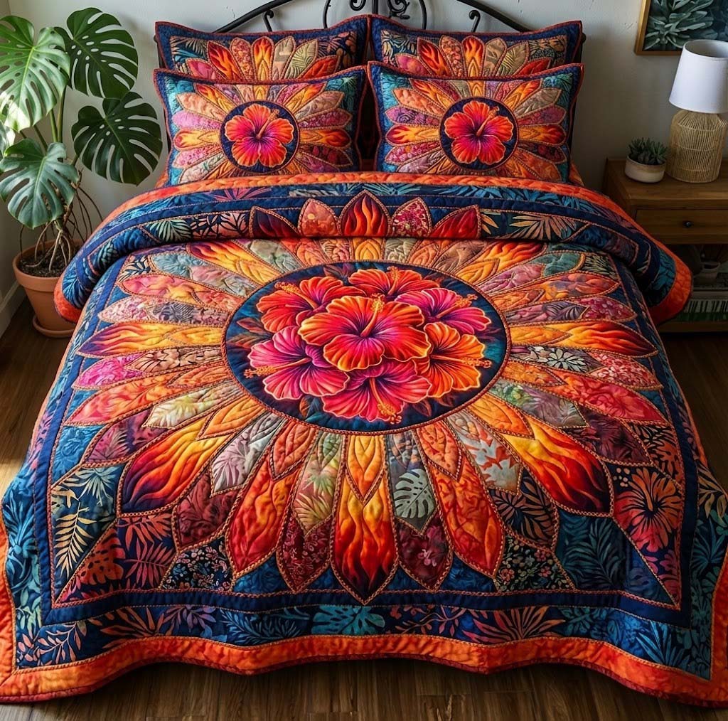 Hibiscus Whisper 3-Piece Quilted Bedding Set GFTOTG3720
