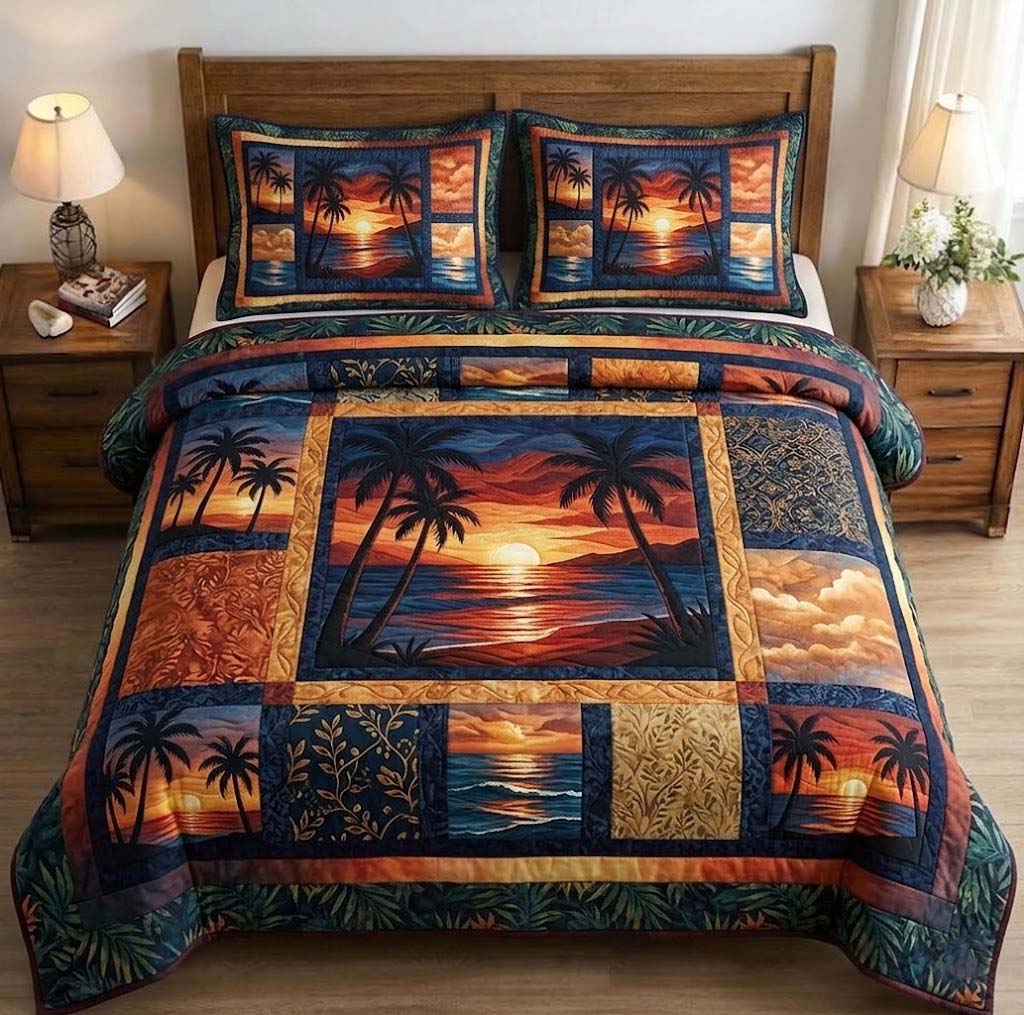Palm Whisper 3-Piece Quilted Bedding Set GFTOTG3721