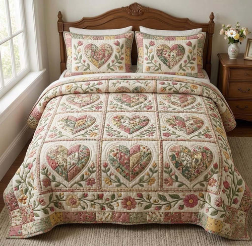 Flower Patchwork 3-Piece Quilted Bedding Set GFTOTG3725