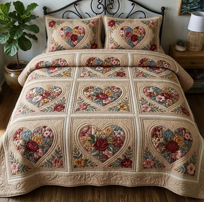 Flower Patchwork 3-Piece Quilted Bedding Set GFTOTG3730