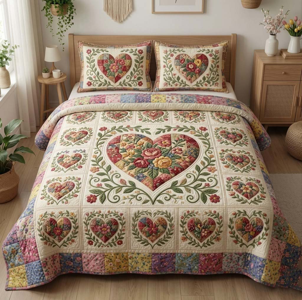 Flower Patchwork 3-Piece Quilted Bedding Set GFTOTG3731