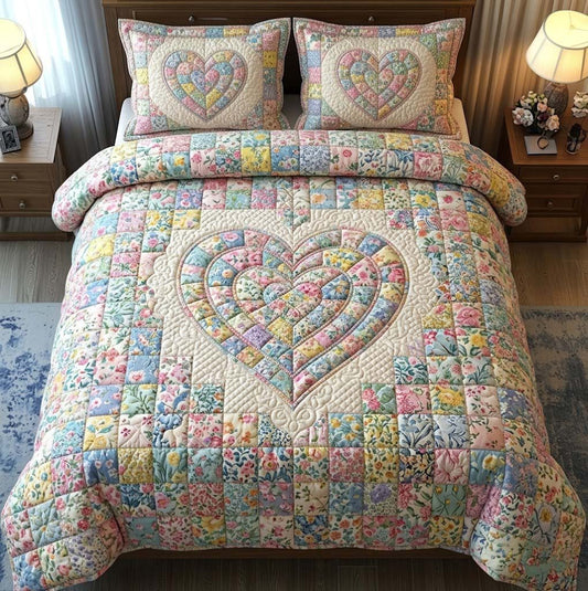 Flower Patchwork 3-Piece Quilted Bedding Set GFTOTG3734