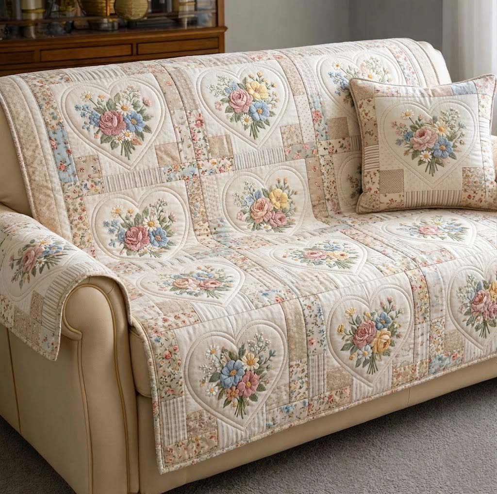 Flower Patchwork Quilted Sofa Cover GFTOTG3825