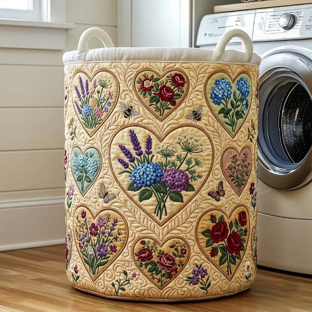 Flower Patchwork Quilted Laundry Basket GFTOTG3955