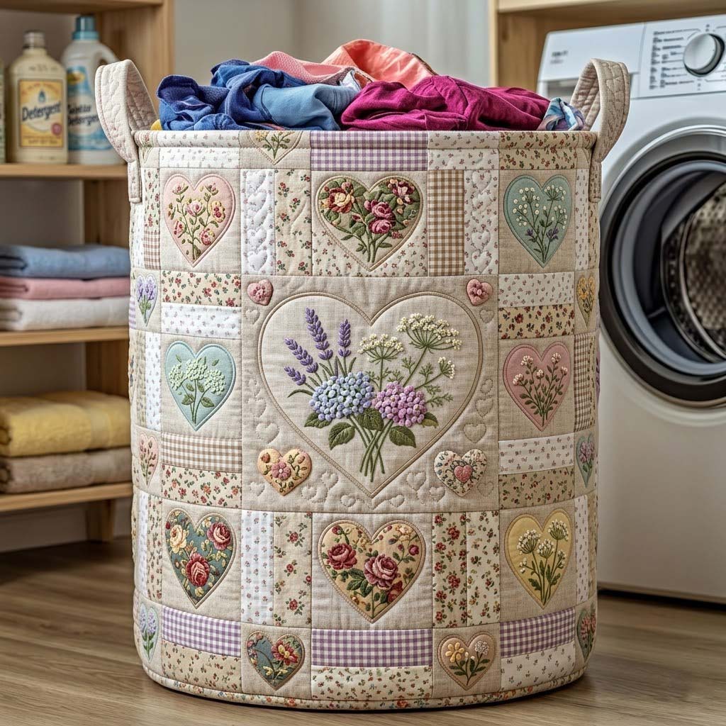 Flower Patchwork Quilted Laundry Basket GFTOTG3956