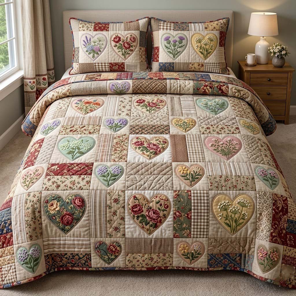 Flower Patchwork 3-Piece Quilted Bedding Set GFTOTG4075