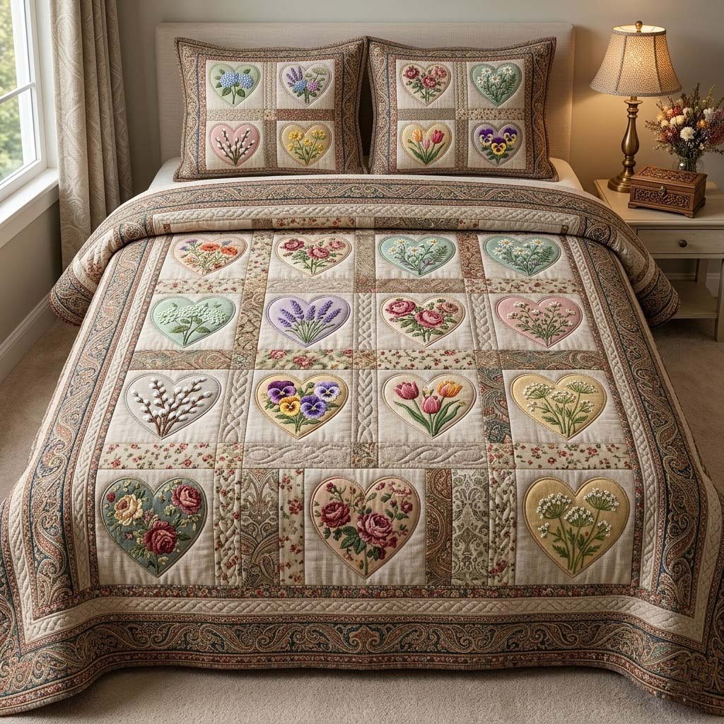 Flower Patchwork 3-Piece Quilted Bedding Set GFTOTG4076