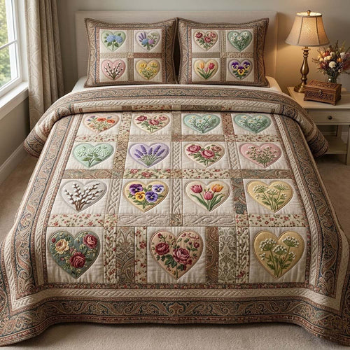 Flower Patchwork 3-Piece Quilted Bedding Set GFTOTG4076