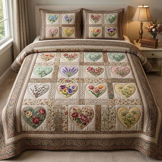 Flower Patchwork 3-Piece Quilted Bedding Set GFTOTG4076