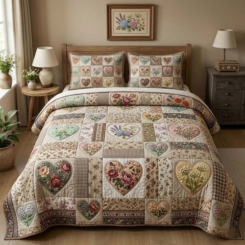 Flower Patchwork 3-Piece Quilted Bedding Set GFTOTG4080