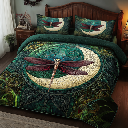 Dragonfly and Crescent Moon 3-Piece Quilted Bedding Set GFTOTL1044