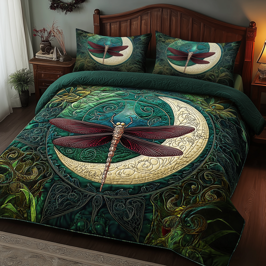 Dragonfly and Crescent Moon 3-Piece Quilted Bedding Set GFTOTL1044