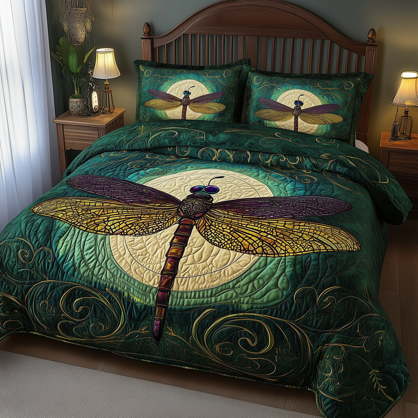 Dragonfly Mandala 3-Piece Quilted Bedding Set GFTOTL1051
