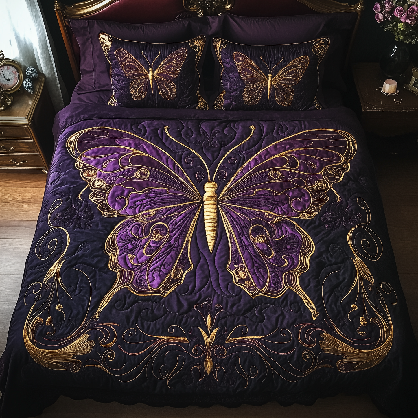 Midnight Butterfly 3-Piece Quilted Bedding Set GFTOTL1265