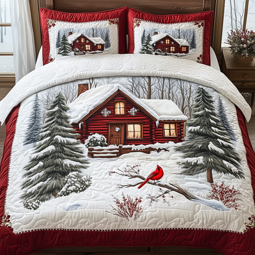 Peaceful Winter Cabin  3-Piece Quilted Bedding Set GFTOTL1390