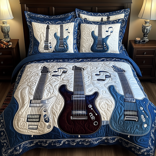 Blue Rock and Roll 3-Piece Quilted Bedding Set GFTOTL1685