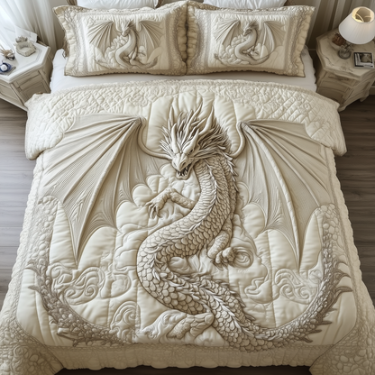 Magnificent White Dragon 3-Piece Quilted Bedding Set GFTOTL1990