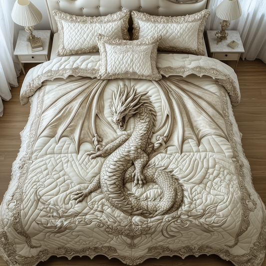 Magnificent White Dragon 3-Piece Quilted Bedding Set GFTOTL1991