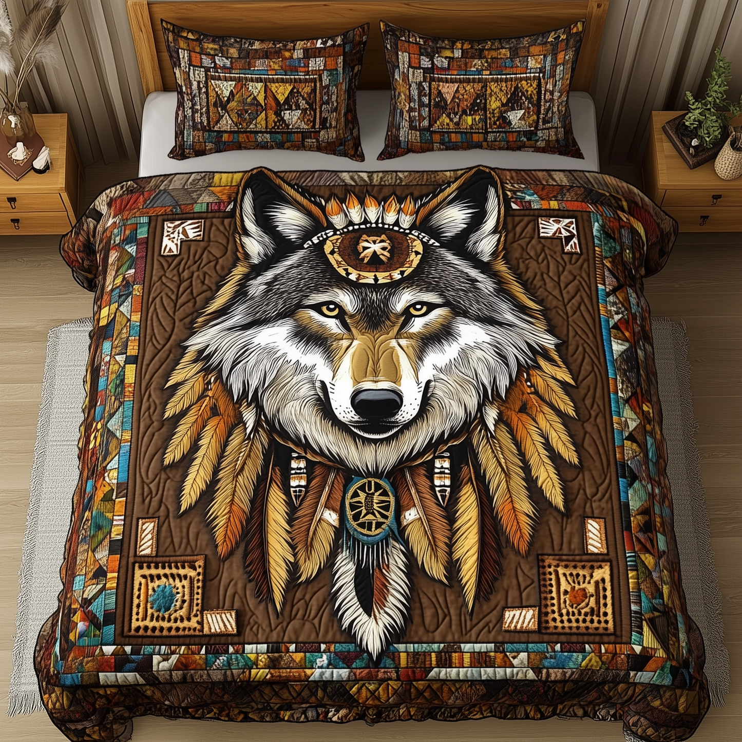 Native American Wolf Quilted Blanket GFTOTL2066