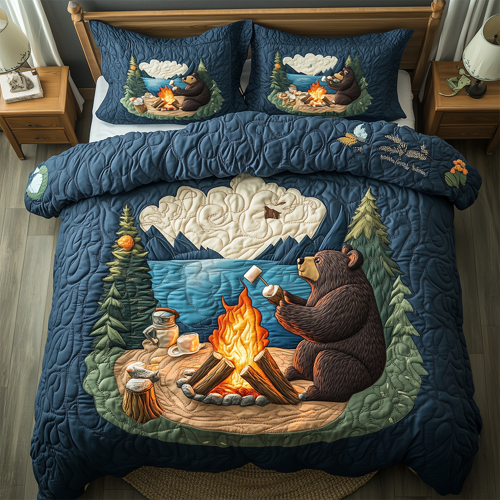 Camping Bear 3-Piece Quilted Bedding Set GFTOTL2365