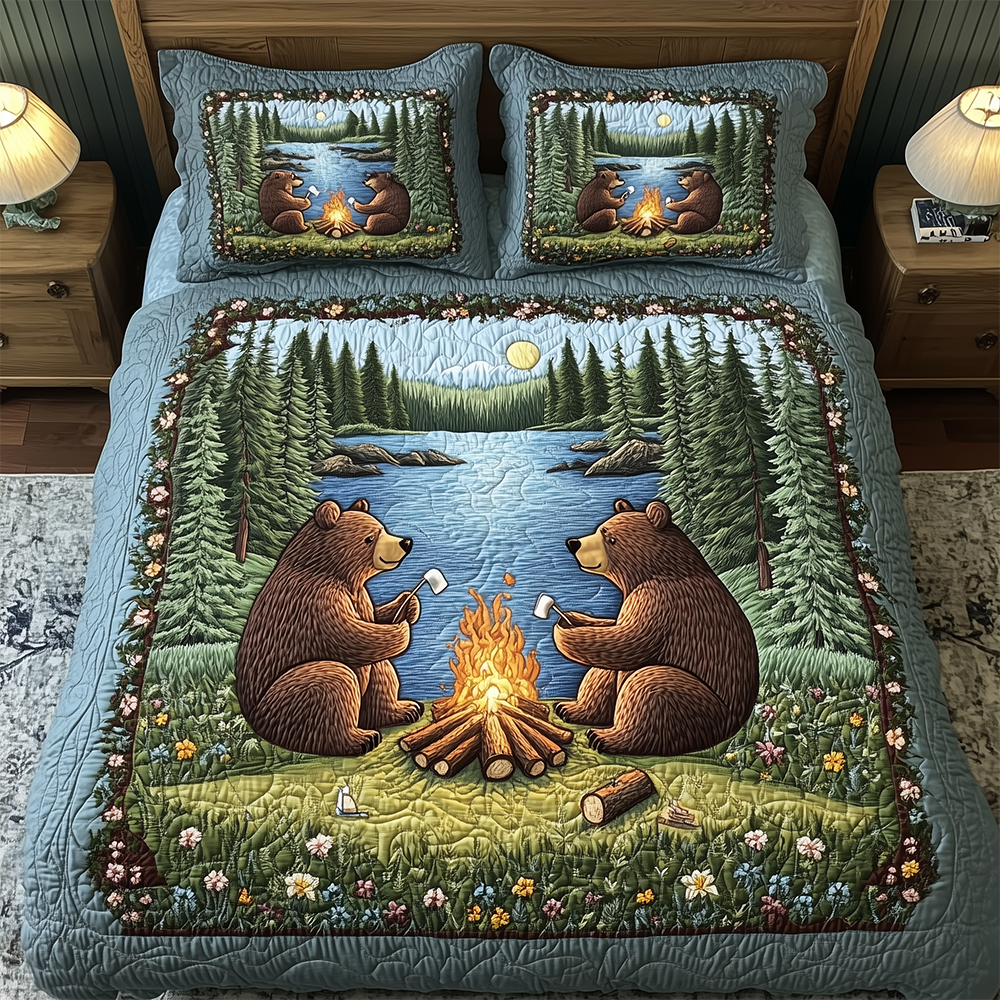 Camping Bear 3-Piece Quilted Bedding Set GFTOTL2366
