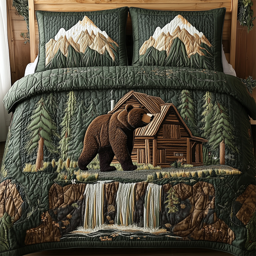 Bear and Cabin 3-Piece Quilted Bedding Set GFTOTL2393