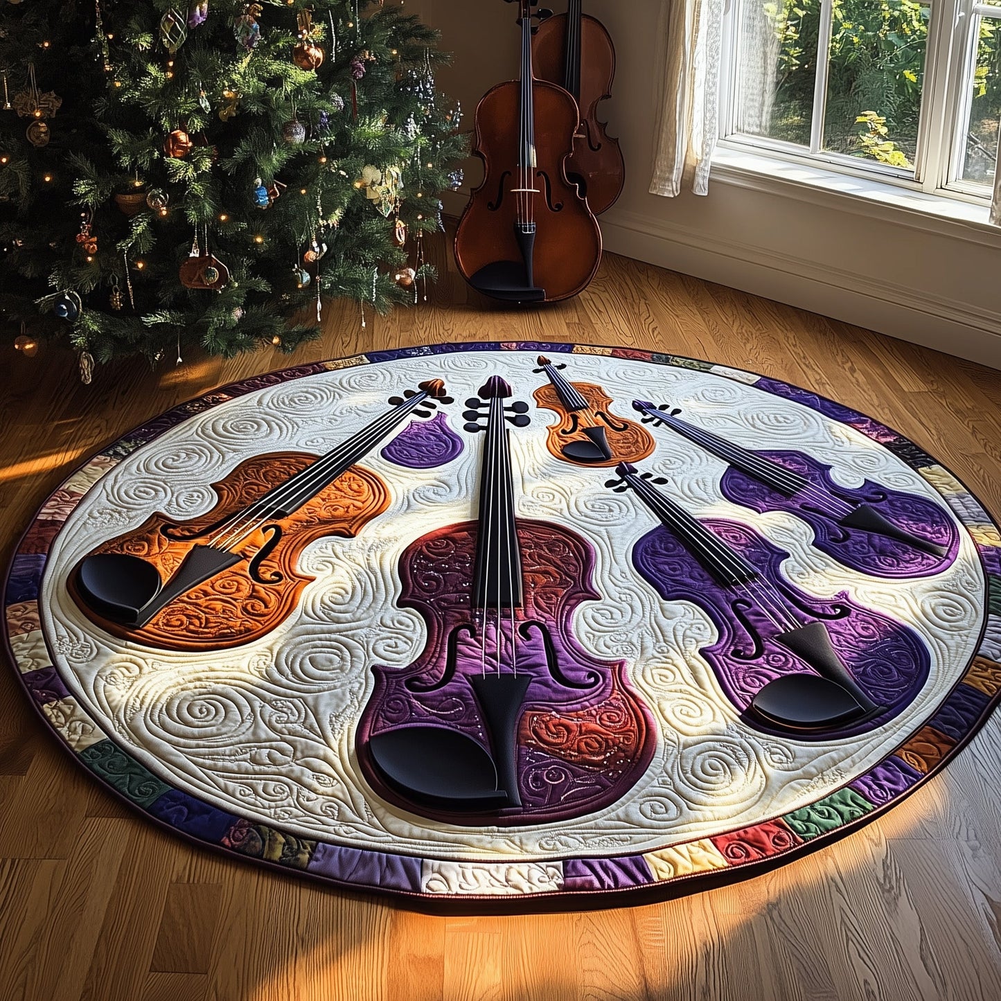 Vivid Purple Violins Quilted Round Mat GFTOTL2578