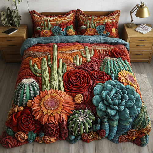Desert Southwest Blooming 3-Piece Quilted Bedding Set GFTOTL2696